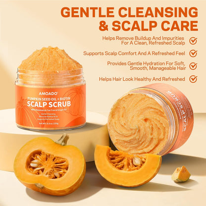 Exfoliante para el Cuero Cabelludo, Exfoliante para el Cuero Cabelludo con Aceite de Semilla de Calabaza con Biotina y Romero, Desintoxicante del Cuero Cabelludo Sin Sulfatos para Cuero