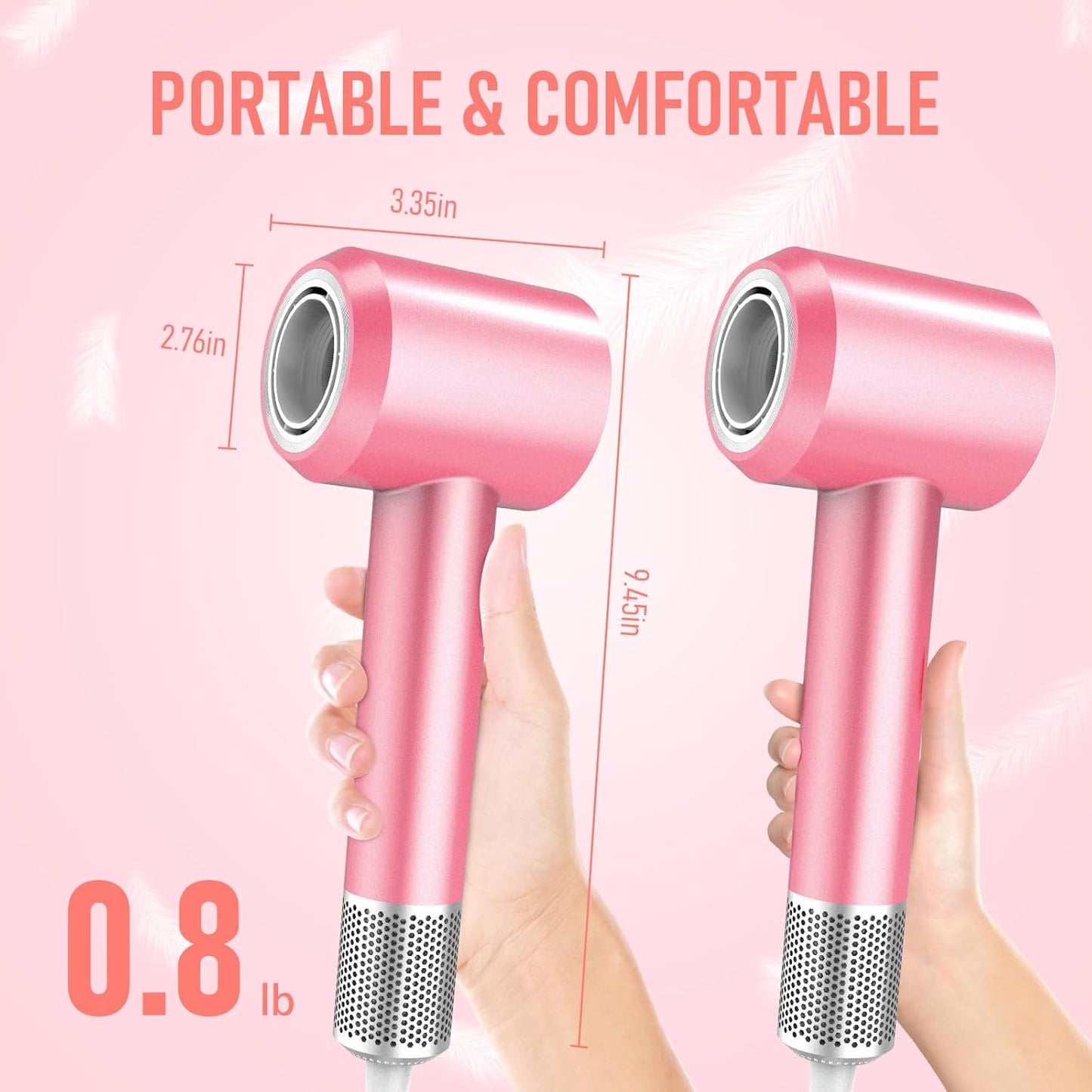 Secador de pelo, secador de pelo de secado rápido de 1800 W con mot...