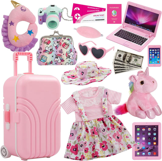 Windolls Maleta para muñecas de 18 pulgadas, accesorios de viaje, a...