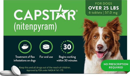 Novartis Capstar Verde para perros de más de 25 libras - 6 tabletas