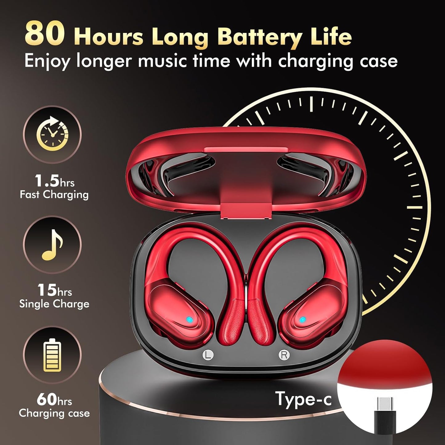 HAOYUYAN Auriculares inalámbricos, auriculares Bluetooth deportivos...