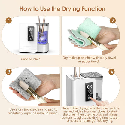 Limpiador y secadora de brochas de maquillaje eléctrico 5 en 1, herramienta de limpieza automática portátil de cepillos cosméticos USB con cepillo de silicona de limpieza profunda para pinceles de