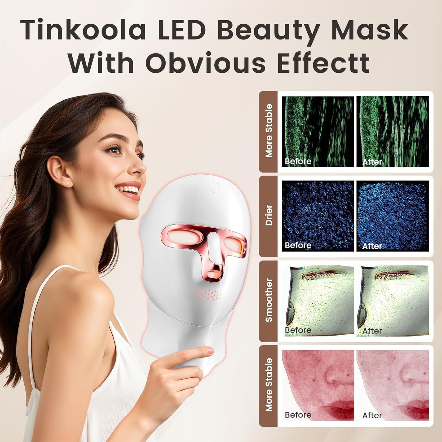tinkoola Máscara de terapia de luz roja para cara y cuello, terapia...
