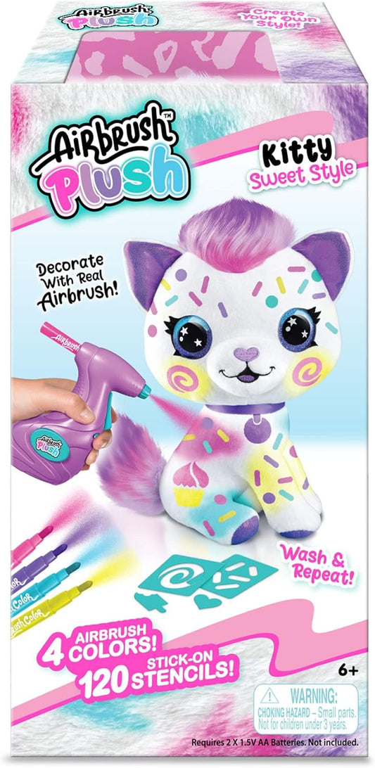 Canal Toys ¡Personaliza el gatito grande de peluche con aerógrafo! ¡Decora, lava, repite! Personaliza tu propio peluche de arte en aerosol con marcadores, aerógrafo alimentado por batería y más de 100