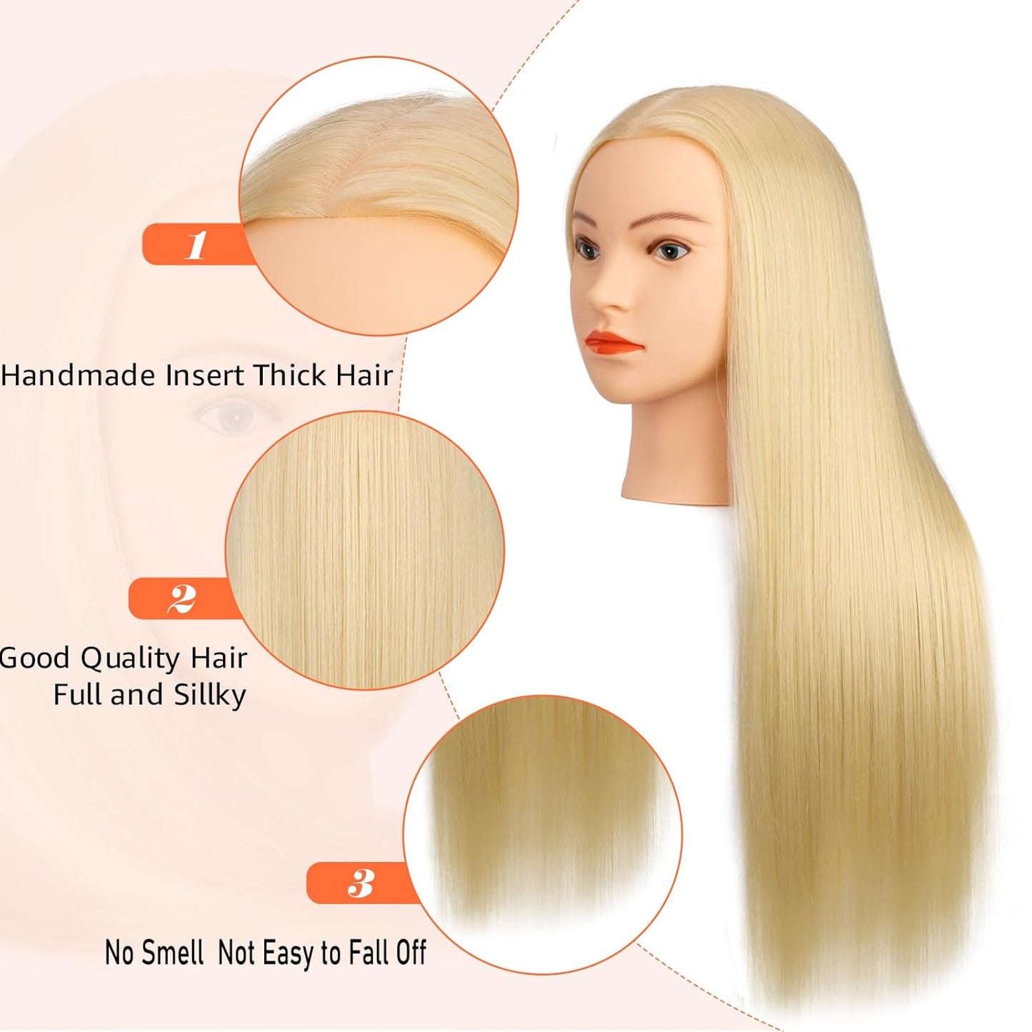 Cabeza de maniquí 26-28" con 80% de cabello humano, cabeza de m...