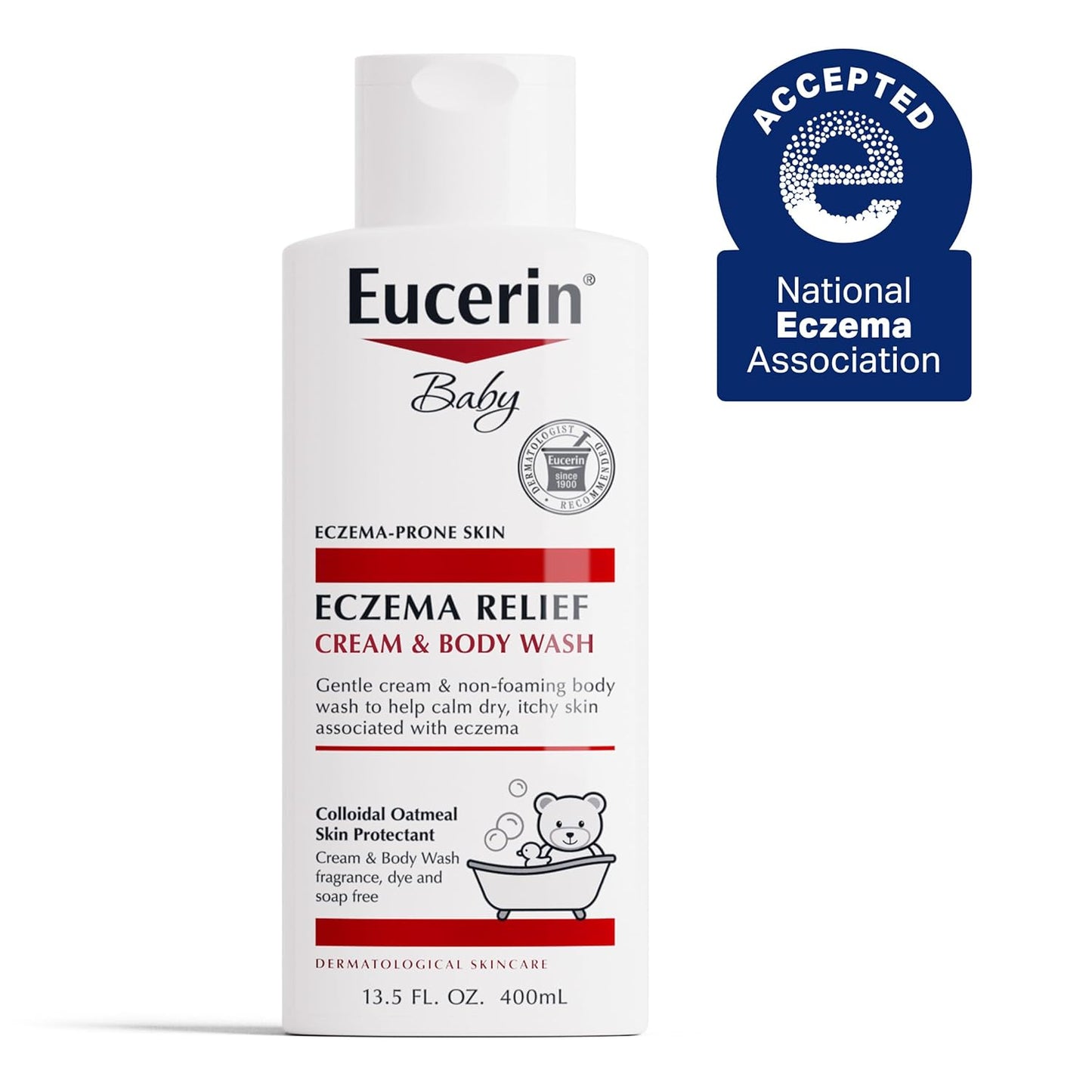 Eucerin Baby, Crema de Alivio del Eccema, Jabón Corporal, Sin Fragancia - Jabón Corporal para Eccema de Bebés con Avena Coloidal, Botella de 13.5 Fl Oz