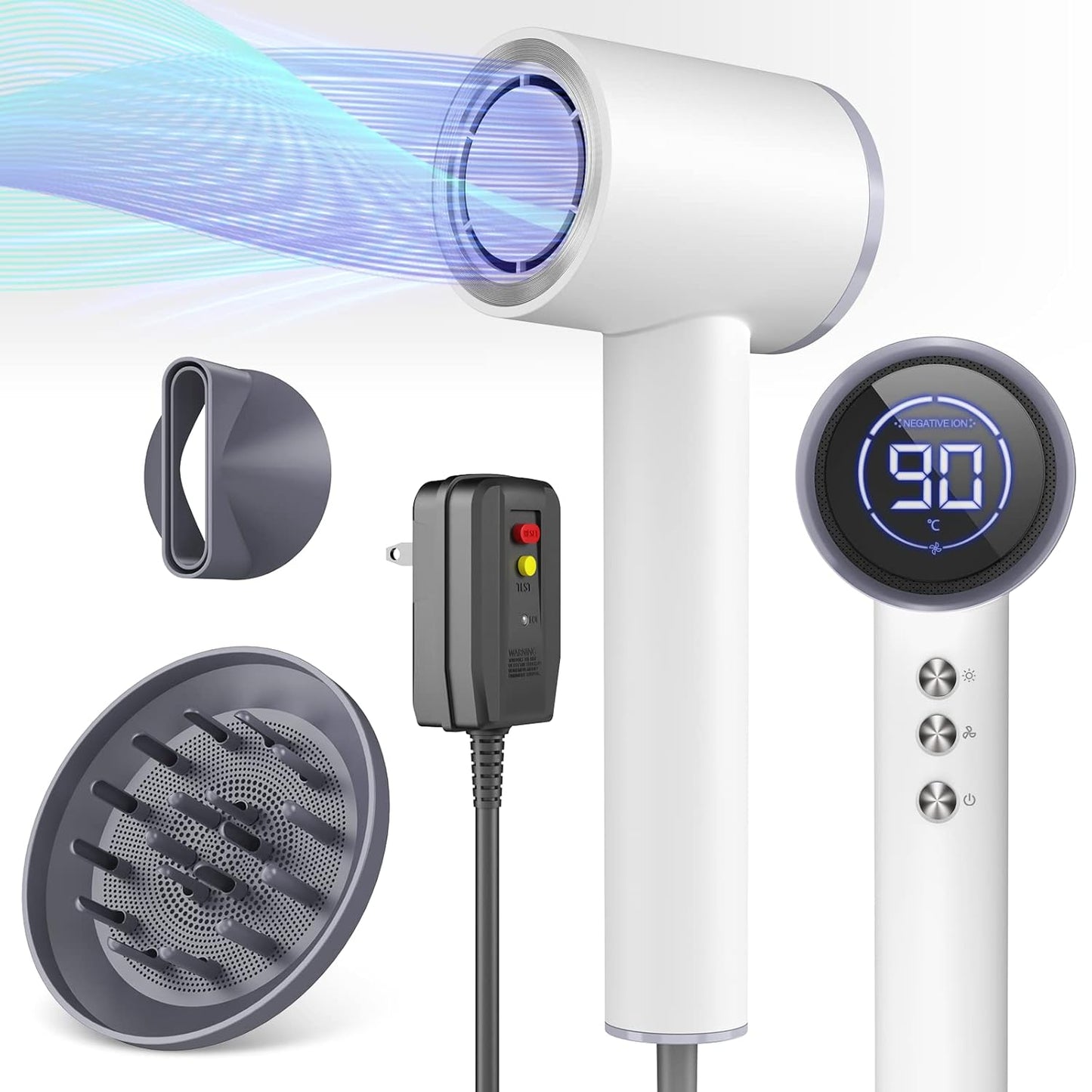 DRSPEE Secador de pelo iónico de alta velocidad con difusor, 1600W,...