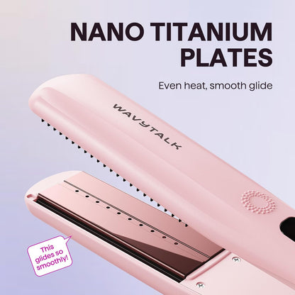 Wavytalk Plancha de pelo a vapor, sesión de vapor, reduce el daño, nutre el cabello y acelera el alisado, plancha plana de titanio nano de 1.38'' con peine desmontable para alisado sedoso, Rosa Sakura