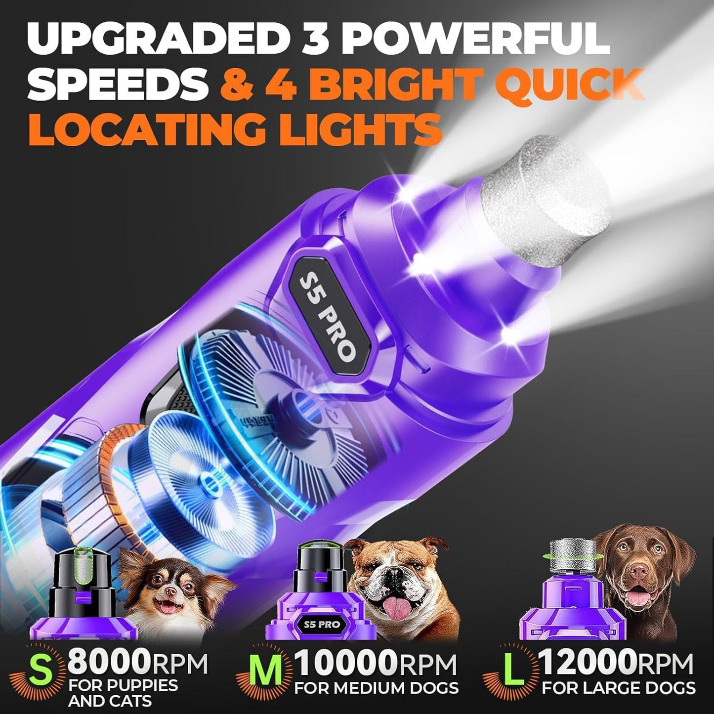 Whisper - Molinillo de uñas silencioso para perros, seguro y sin es...