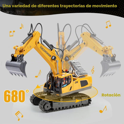 Excavadora de control remoto para niños, excavadora RC con 2 baterí...