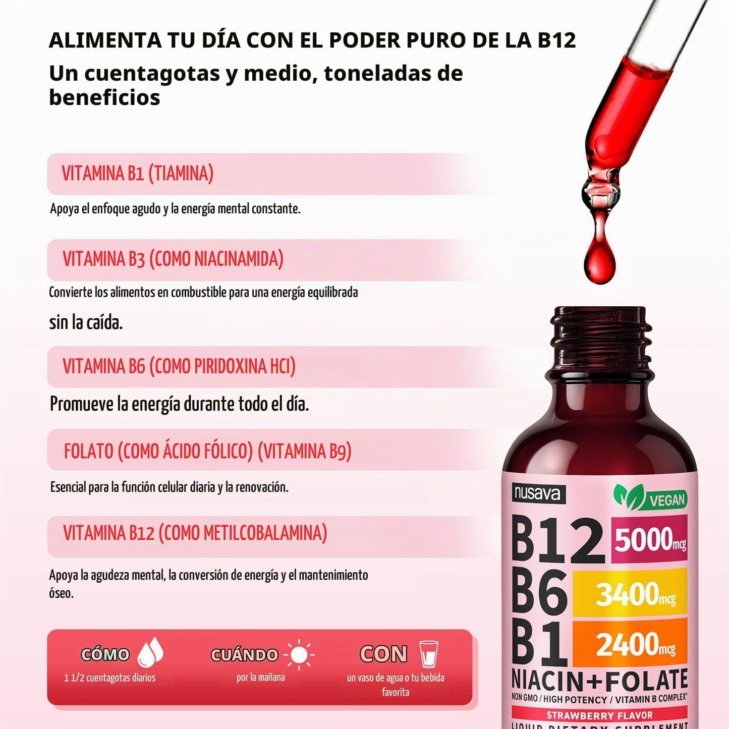 Paquete de 2 gotas líquidas de vitamina B12 y B6, complejo de vitam...