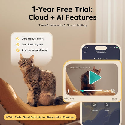 TKENPRO - Cámara para mascotas con dispensador de premios [1 año de...
