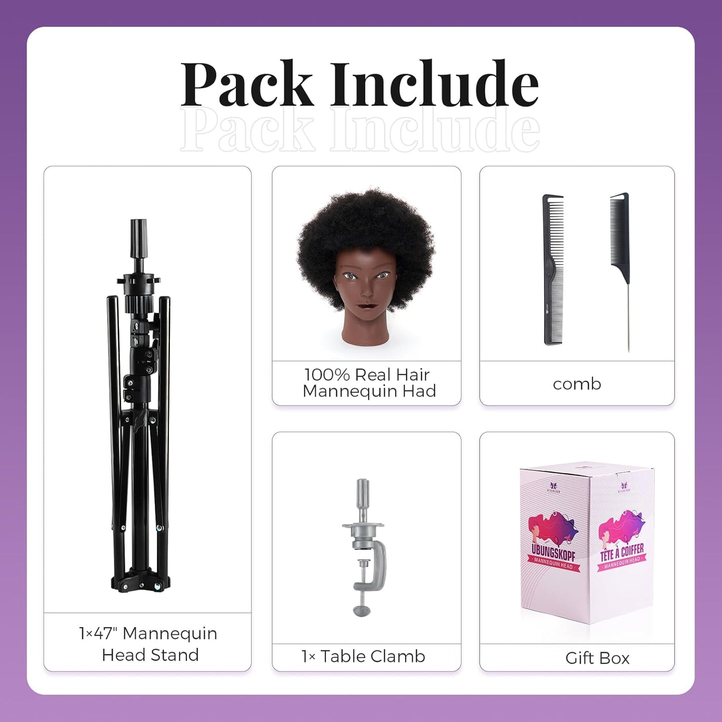 Cabeza de maniquí 100% africana, 4C afro rizado cosmetología manica...