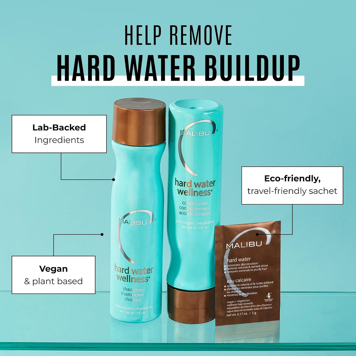Malibu C Hard Water Wellness Remediy - Paquetes de champú de agua d...