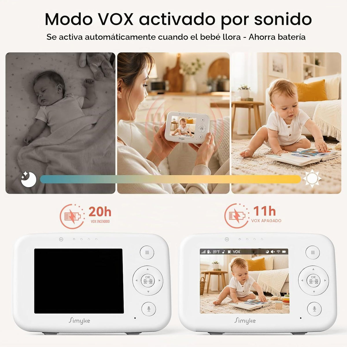 Simyke Monitor de bebé de video WiFi 720P, interruptor de encendido...
