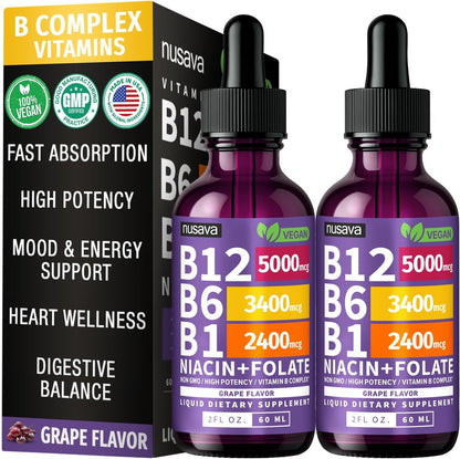 (Paquete de 2) Gotas líquidas de vitamina B12 y B6, complejo de vit...