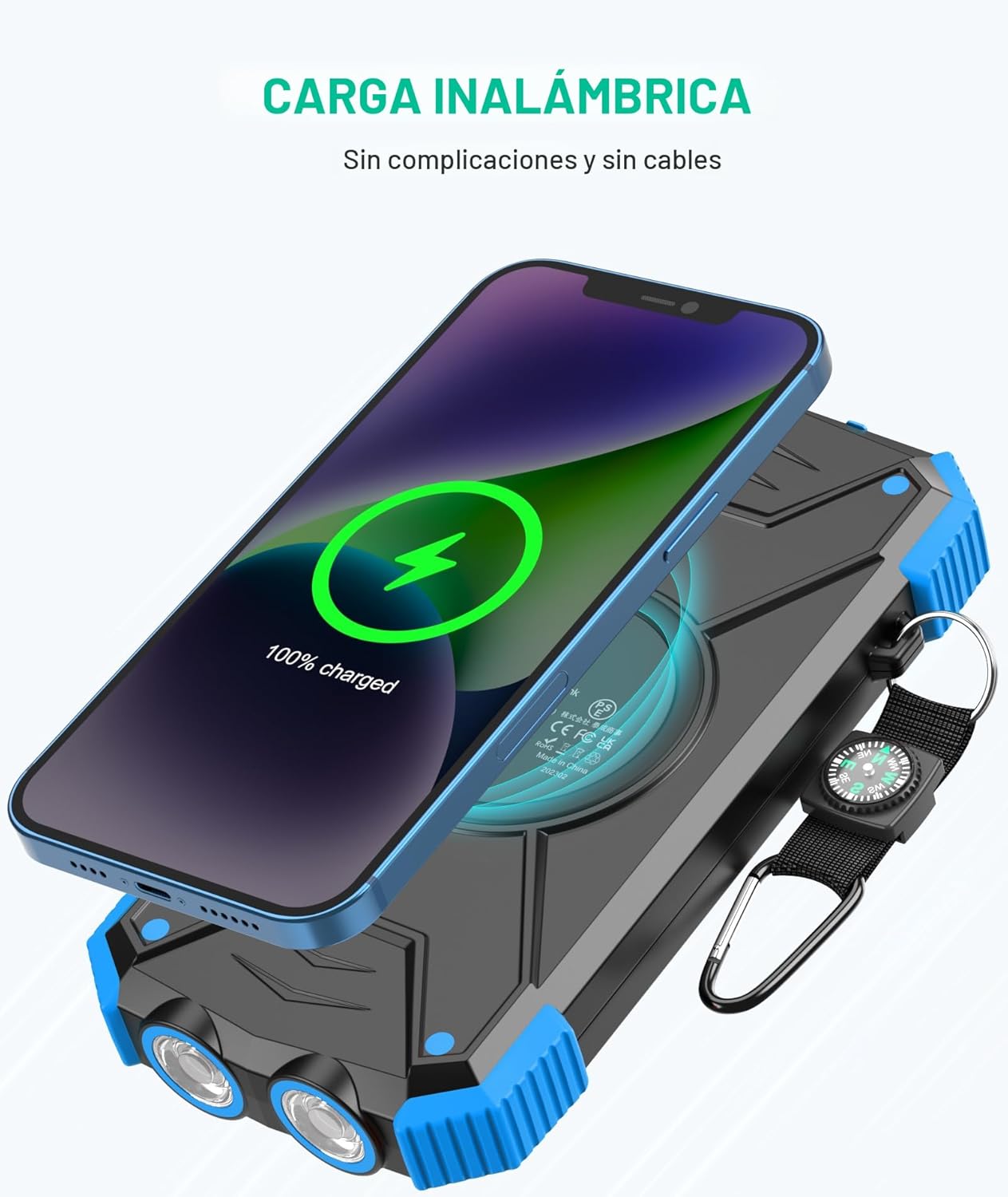 BLAVOR - Paquete de batería externa solar, cargador inalámbrico Qi...