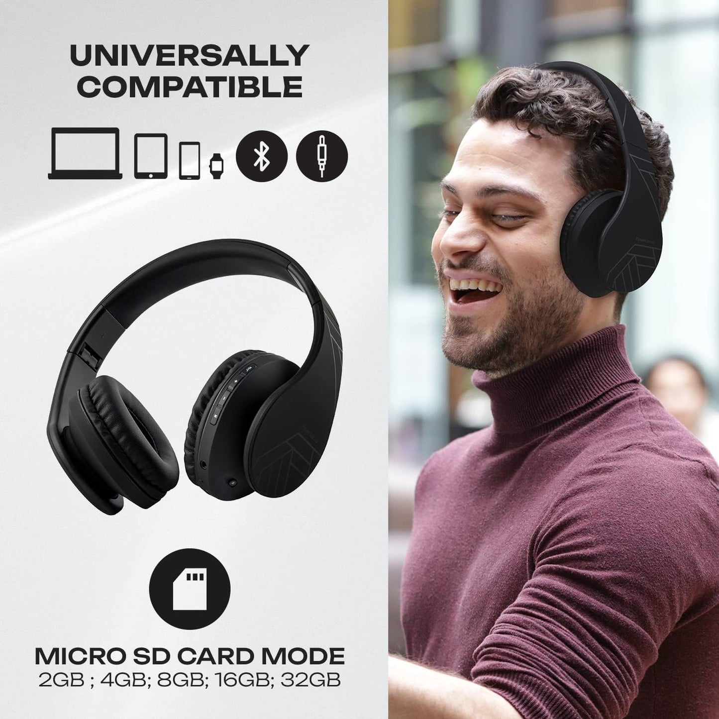PowerLocus - Audífonos Bluetooth sobre las orejas, auriculares inal...