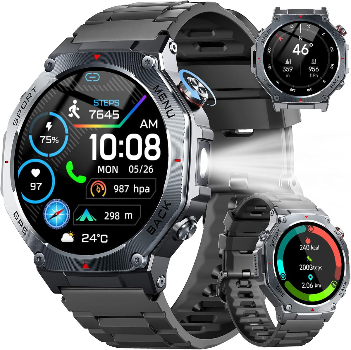 Jugeman Reloj inteligente militar para hombres GPS incorporado con...