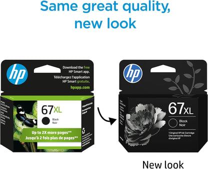 HP Cartucho de tinta negro de alto rendimiento 67XL | Funciona con DeskJet 1255, 2700, 4100, Envy 6000, 6400 Series | Elegible para tinta instantánea | 3YM57AN | El embalaje puede variar
