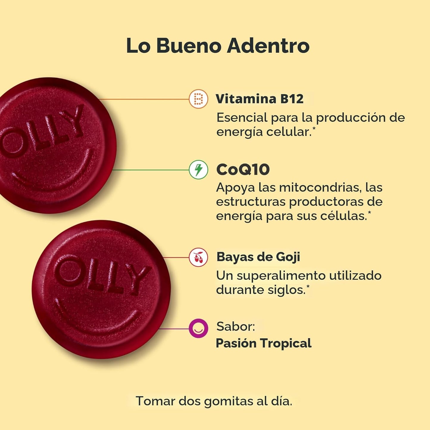 OLLY Daily Energy - Gomitas sin cafeína, vitamina B12, CoQ10, bayas...