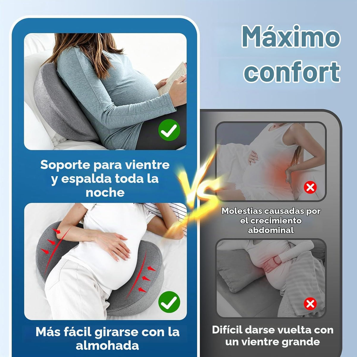 Almohadas de embarazo para dormir, cojín de cuña de embarazo, sopor...