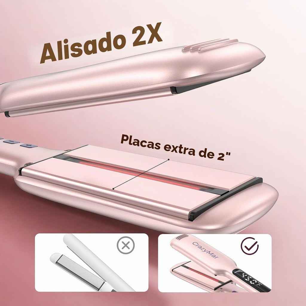 CrazyMar Plancha de pelo infrarroja de 2 pulgadas, plancha plana al...