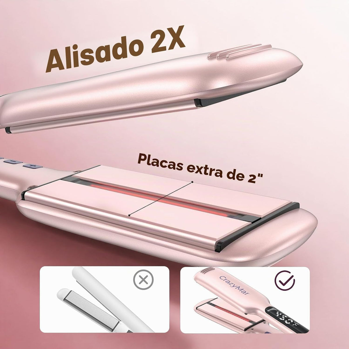CrazyMar Plancha de pelo infrarroja de 2 pulgadas, plancha plana al...