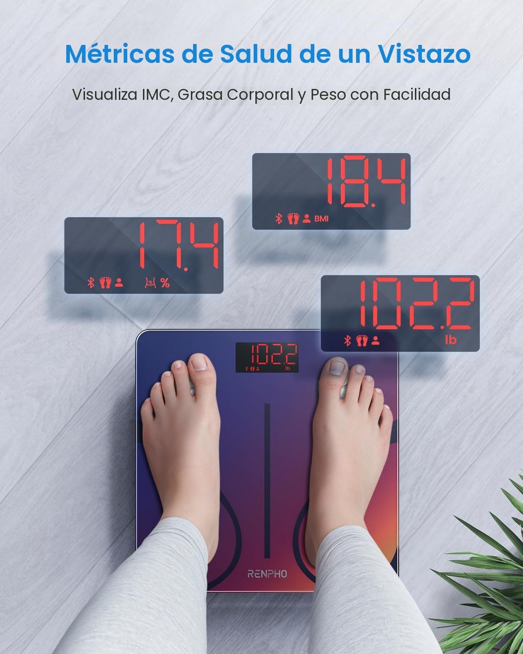 RENPHO Báscula inteligente para peso corporal, IMC y grasa corporal...