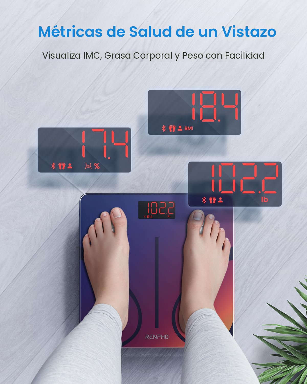 RENPHO Báscula inteligente para peso corporal, IMC y grasa corporal...