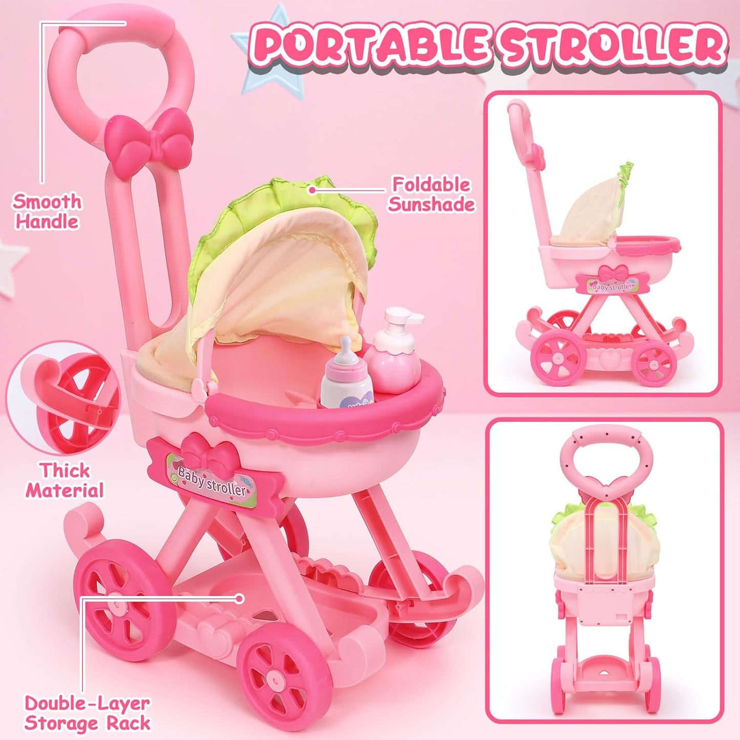 Golray Juguetes de perro para niñas, cochecito y perro de peluche electrónico interactivo que puede caminar, ladrar, 10 piezas de juguete para niña, juego de cuidado de cachorros para niños pequeños
