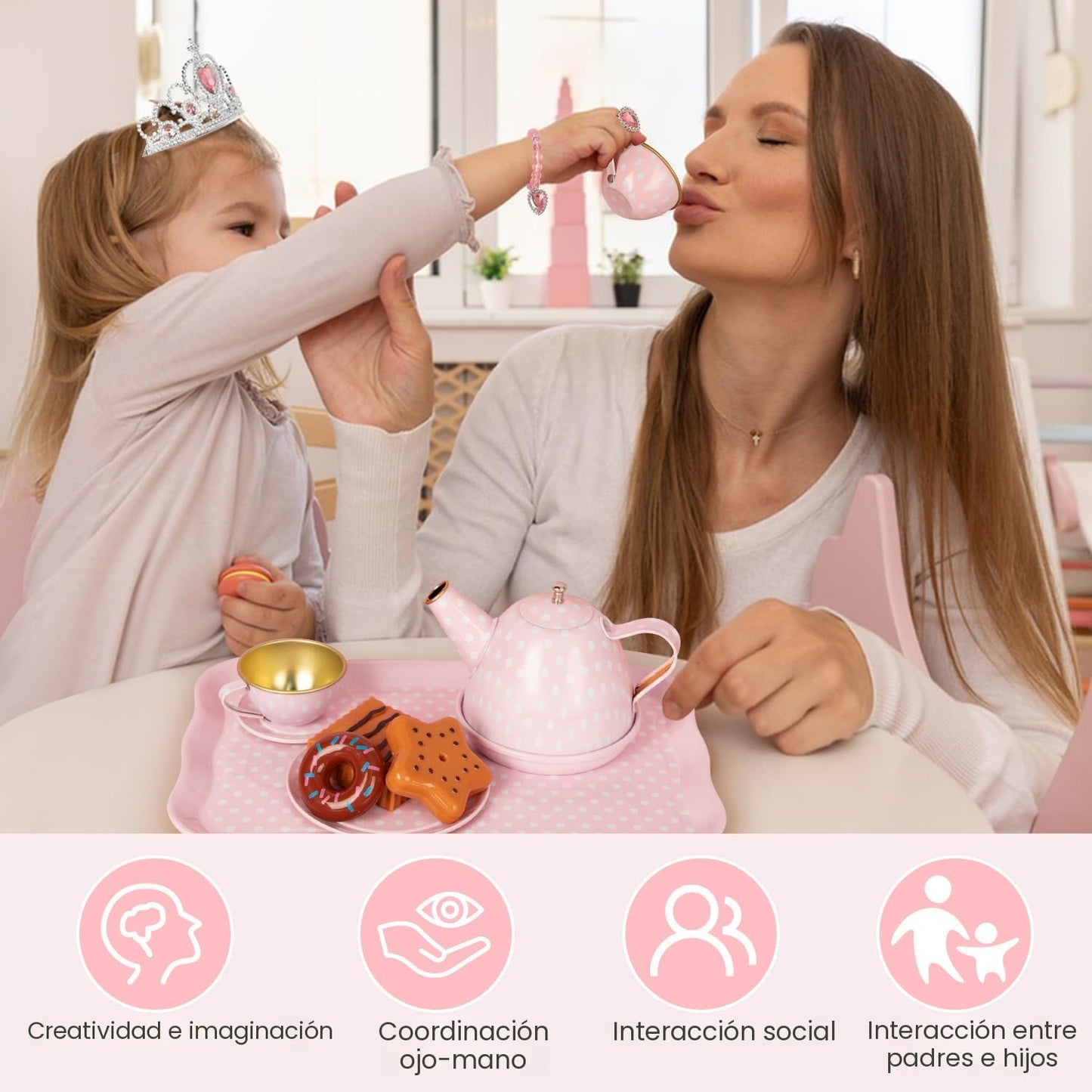 iAOVUEBY Juego de fiesta de té para niñas pequeñas, 49 piezas de ju...