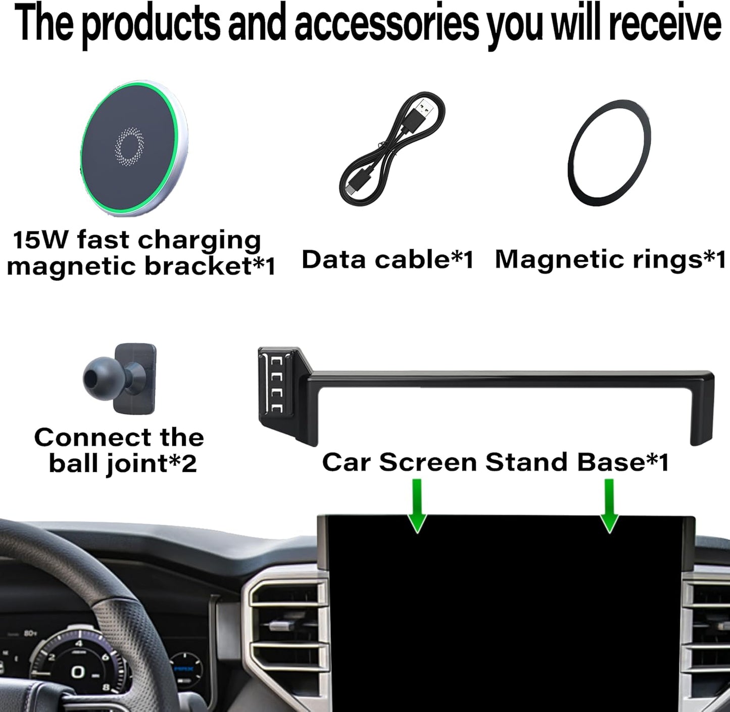 Soporte de Teléfono para Coche para Toyota Tundra 2022-2025/Toyota Sequoia 2023 2024 2025 Accesorios Cargador Inalámbrico Rápido de 15W Clip Fijo de Pantalla Soporte de Teléfono Celular