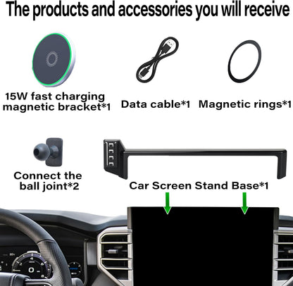 Soporte de Teléfono para Coche para Toyota Tundra 2022-2025/Toyota Sequoia 2023 2024 2025 Accesorios Cargador Inalámbrico Rápido de 15W Clip Fijo de Pantalla Soporte de Teléfono Celular