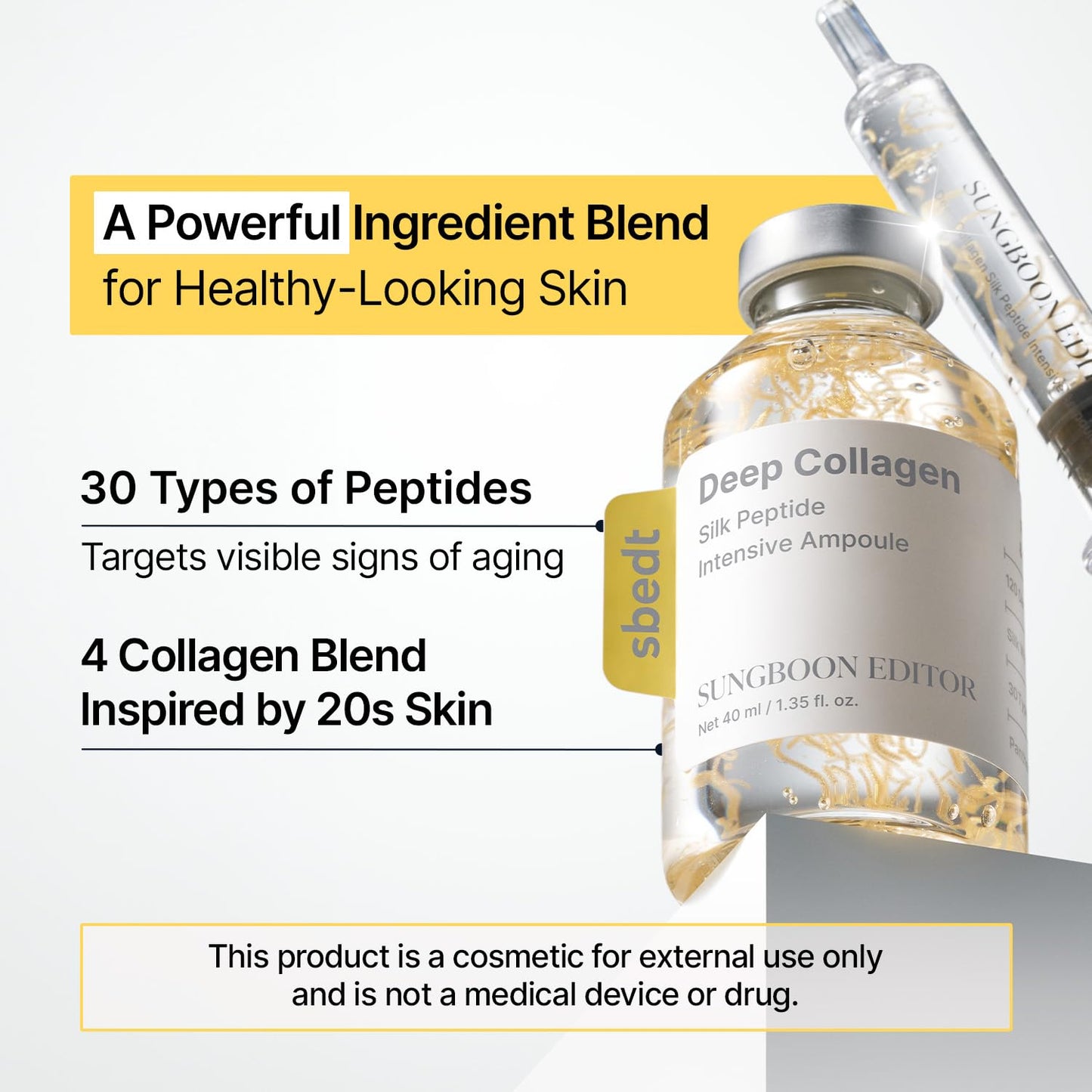 SUNGBOON EDITOR Ampolla intensiva de péptido de seda de colágeno | Suero de péptidos de cobre para la cara con colágeno y múltiples péptidos | Suero facial hidratante coreano para el cuidado de la piel para una piel de aspecto suave | 1.35 onzas líquidas
