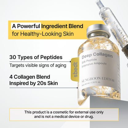 SUNGBOON EDITOR Ampolla intensiva de péptido de seda de colágeno | Suero de péptidos de cobre para la cara con colágeno y múltiples péptidos | Suero facial hidratante coreano para el cuidado de la piel para una piel de aspecto suave | 1.35 onzas líquidas