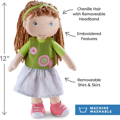 HABA Muñeca de bebé blanda de 12" Hedda con cabello marrón, ojo...