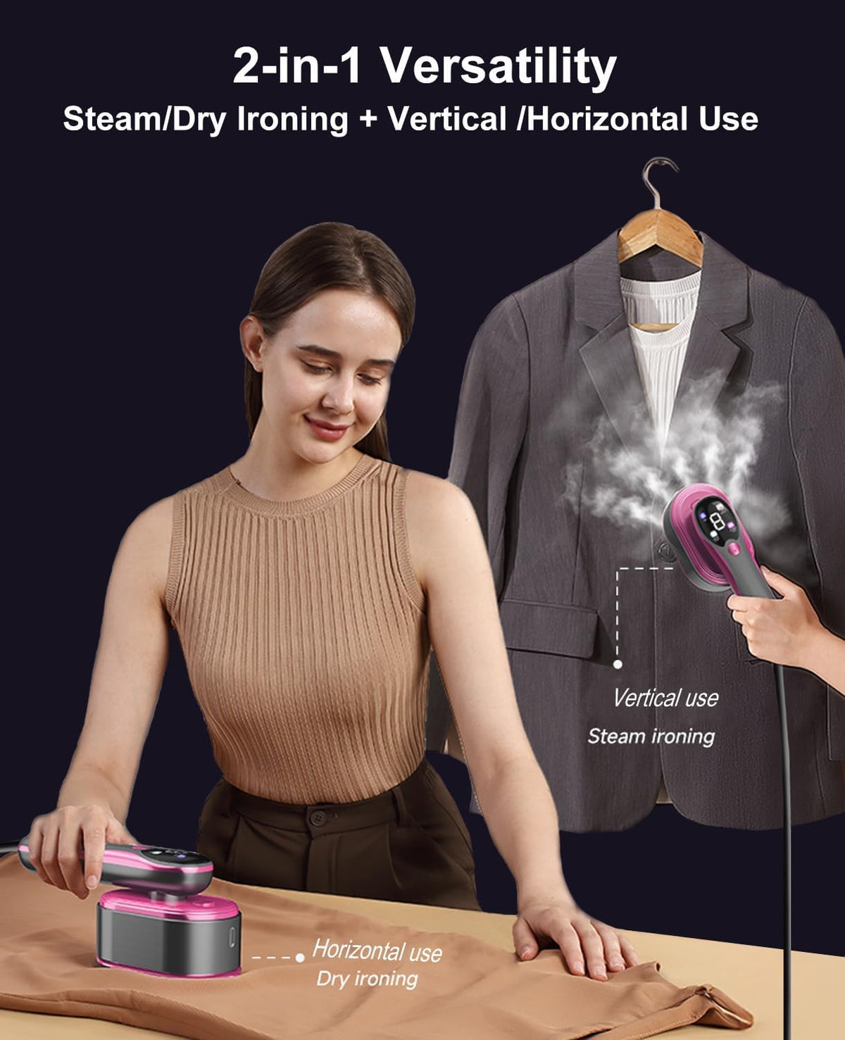 ADPTOYU Vaporizador y plancha 2 en 1 para ropa, vaporizador portáti...