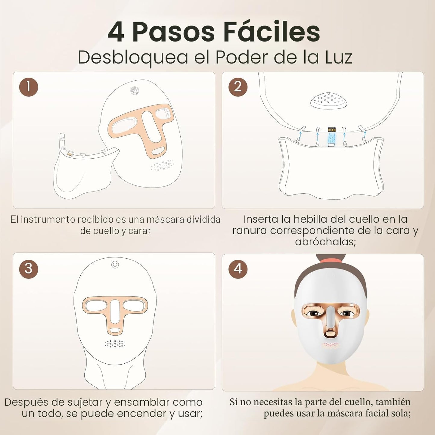 tinkoola Máscara de terapia de luz roja para cara y cuello, terapia...