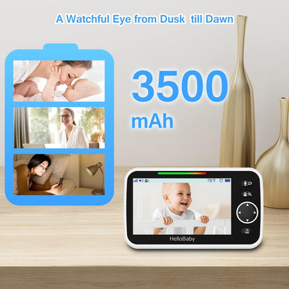 HelloBaby Monitor con cámara y audio, pantalla de 5'' con t...