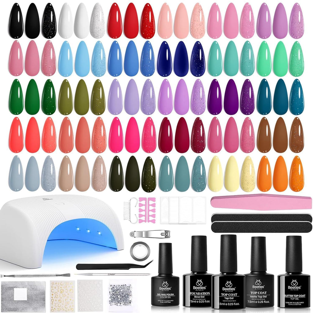 Beetles - Kit de esmalte de uñas de gel con luz UV, 54 piezas, 32 c...