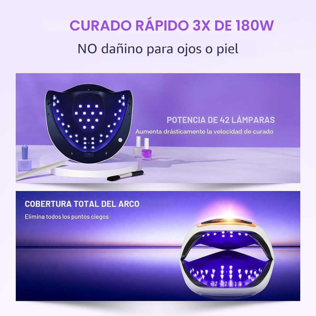 Lámpara de uñas UV, secador de uñas LED de 180 W para esmalte de ge...