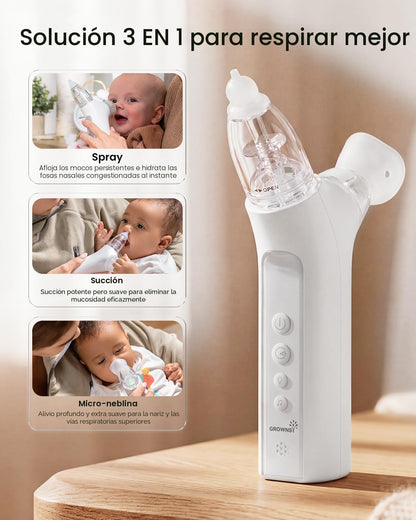 GROWNSY SniffEase Spa - Aspirador nasal 3 en 1 para bebé, aerosol,...