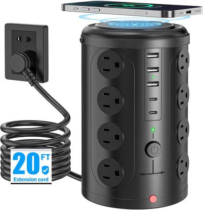 Regleta de alimentación en torre con cargador inalámbrico de 15 W,...