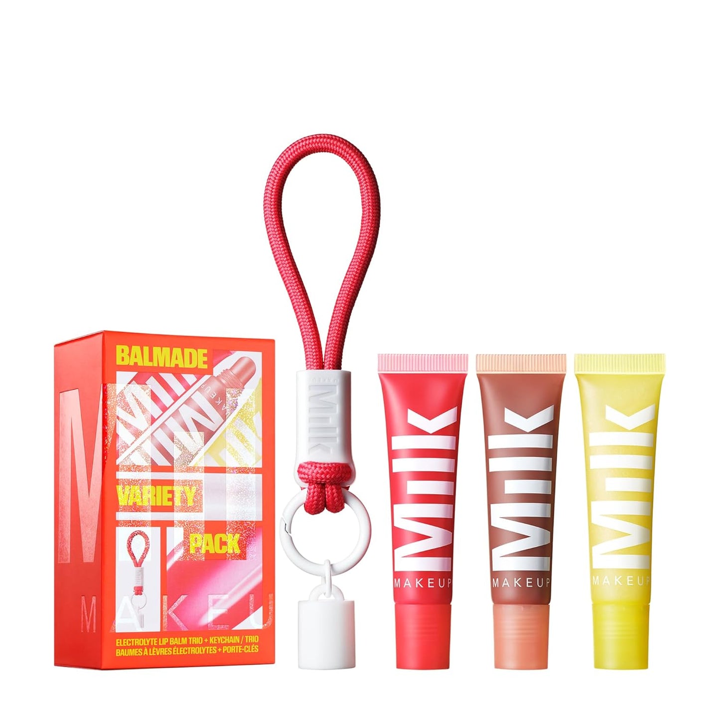 Milk Makeup Set de Regalo de 3 Bálsamos Labiales Hidratantes Balmade – Con Tinte Transparente, Brillos de Alto Brillo para Labios Visiblemente Más Voluminosos + Llavero Exclusivo – Tamaño Completo