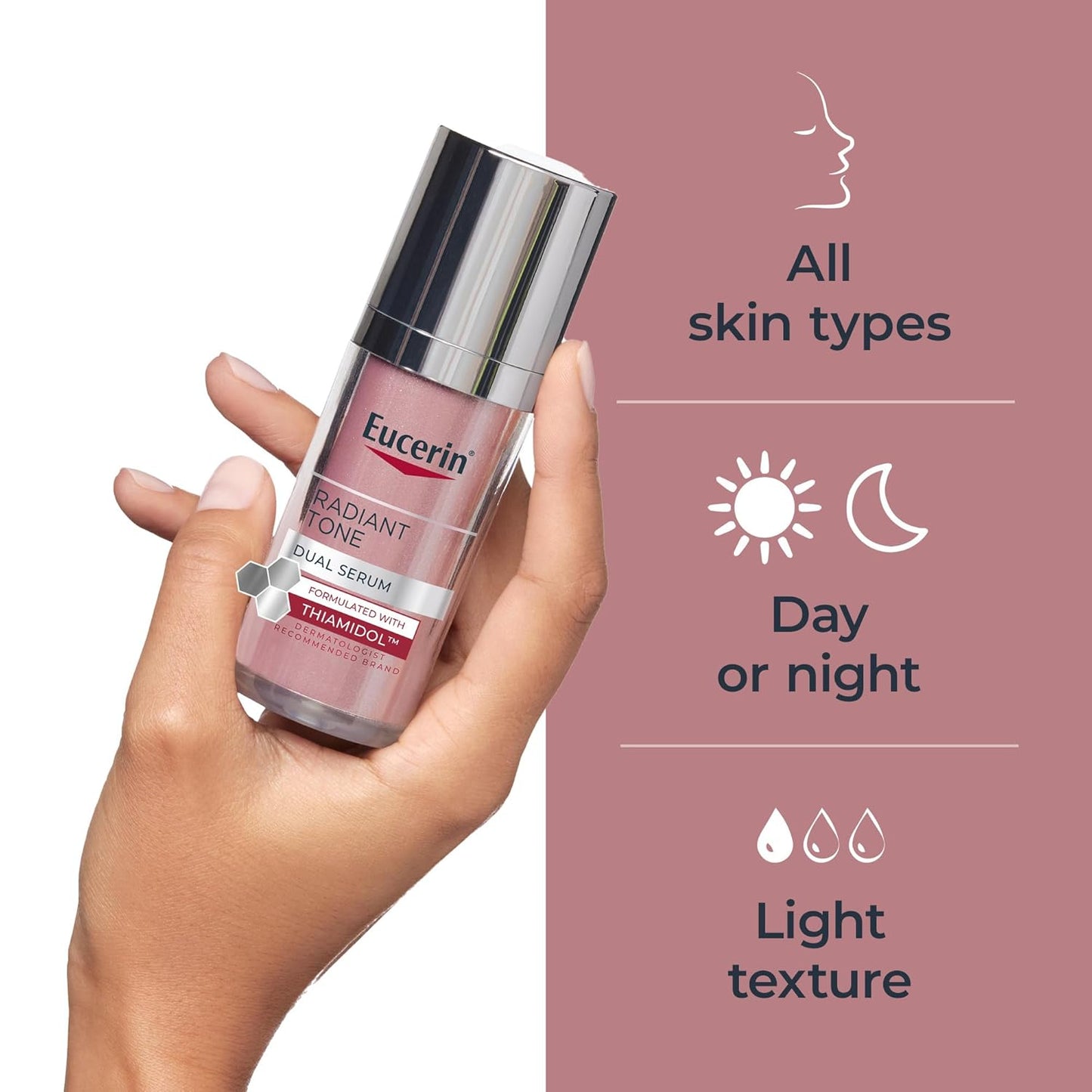 Eucerin Radiant Tone - Suero dual corrector de manchas oscuras, suero de manchas oscuras con tiamidol y ácido hialurónico, ayuda a reducir visiblemente el aspecto de manchas oscuras persistentes, botella de 1 onza líquida