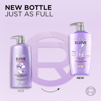 L'Oreal Paris Elvive Hyaluron Plump Champú y acondicionador para cabello deshidratado y seco con complejo de cuidado de ácido hialurónico, 1 kit (2 productos)