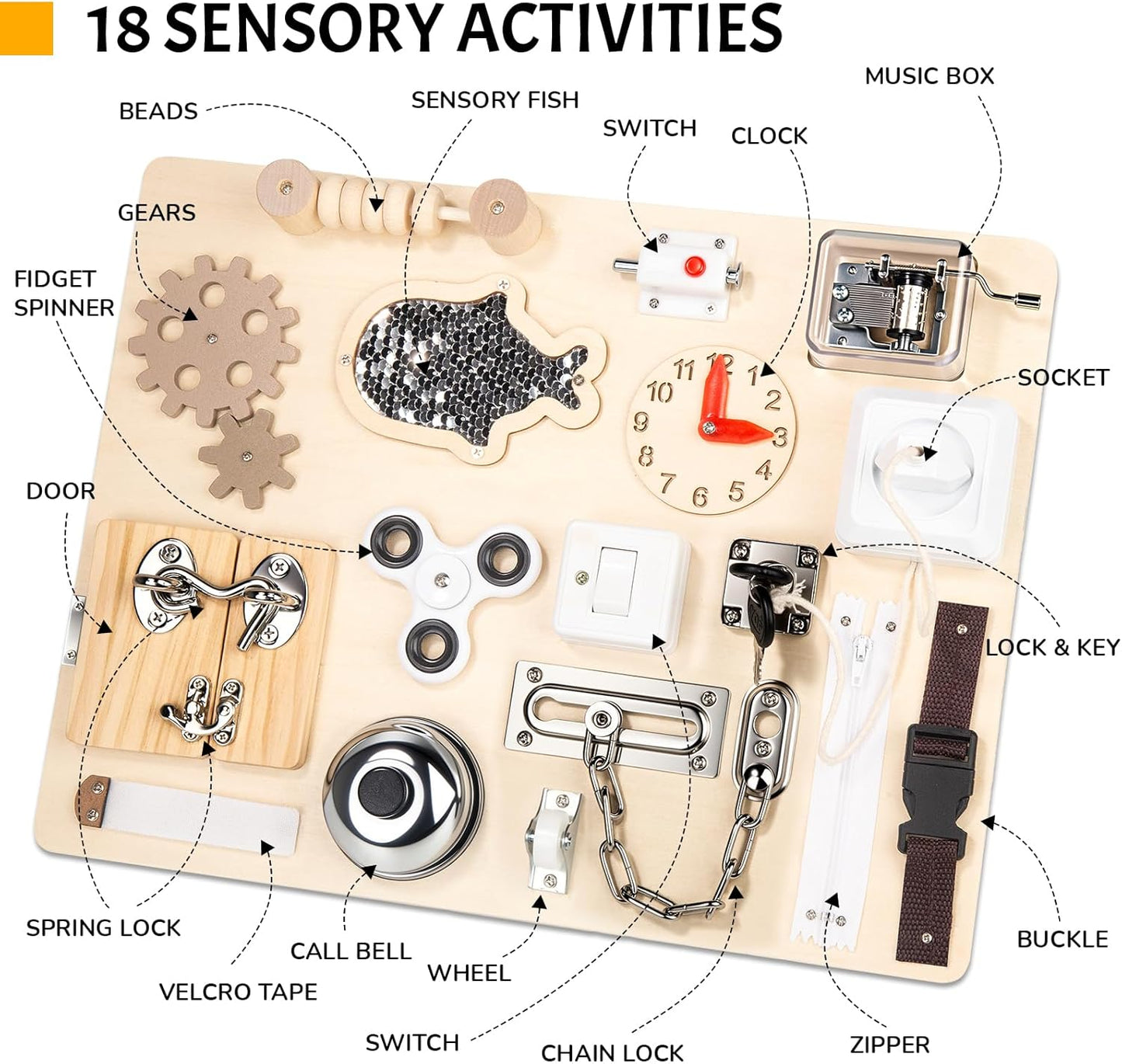 Montessori - Tabla de actividades para niños pequeños de 1, 2, 3, 4 años, juguetes sensoriales de madera, actividades de aprendizaje preescolar para habilidades motoras finas, juguete de viaje