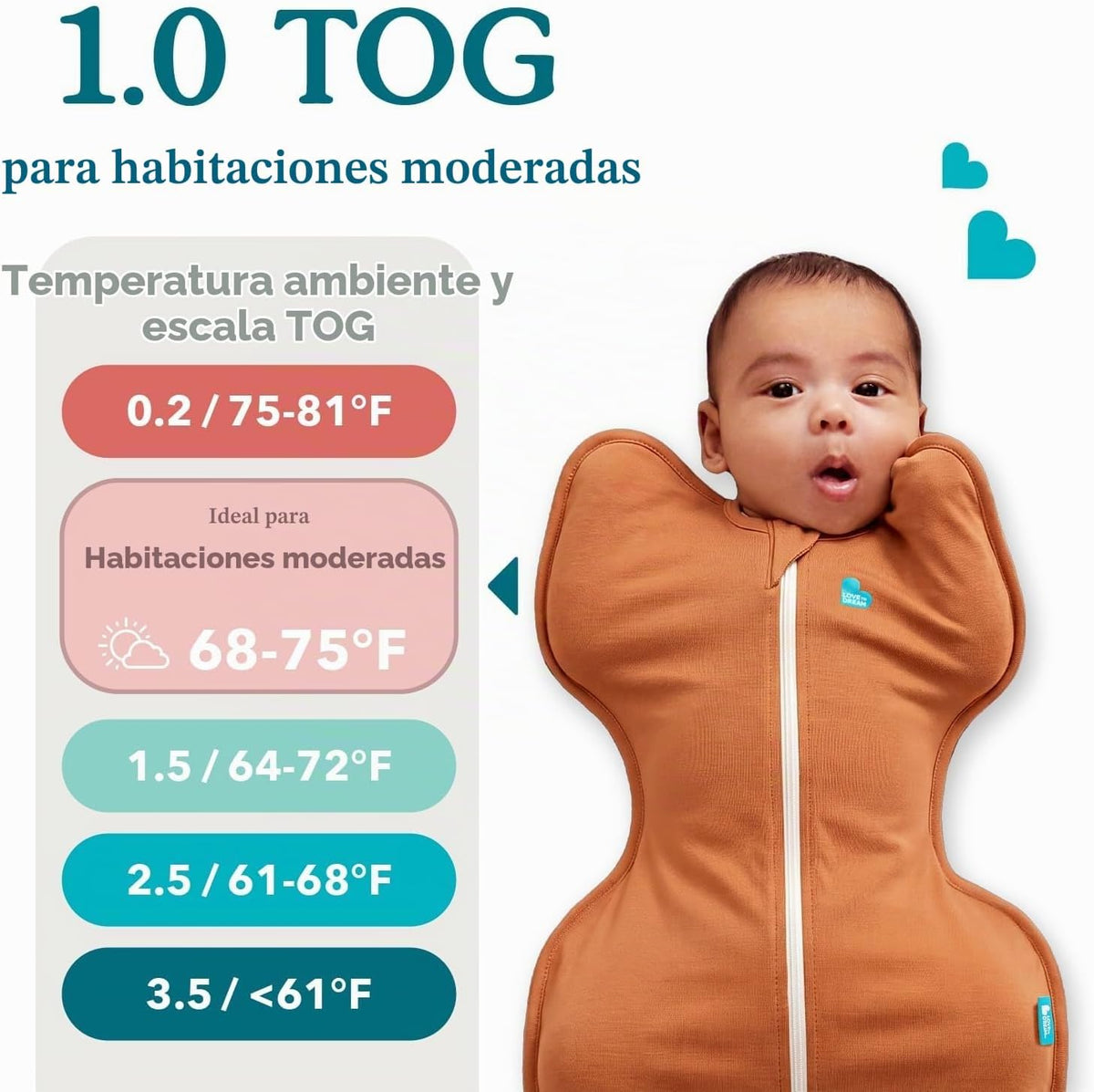 Love to Dream Swaddle Up Viscosa de bambú, posición Arms Up, tela d...