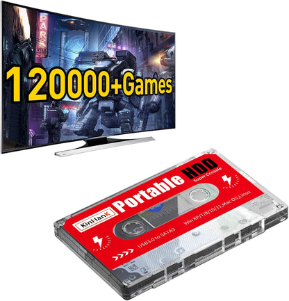 Kinhank Disco duro de juego de 2 TB, 120000 juegos incorporados, sistema Batocera 33, disco duro externo compatible con Mac OS/Linux/Windows XP/7/8/10/11, disco duro portátil, USB 3.0